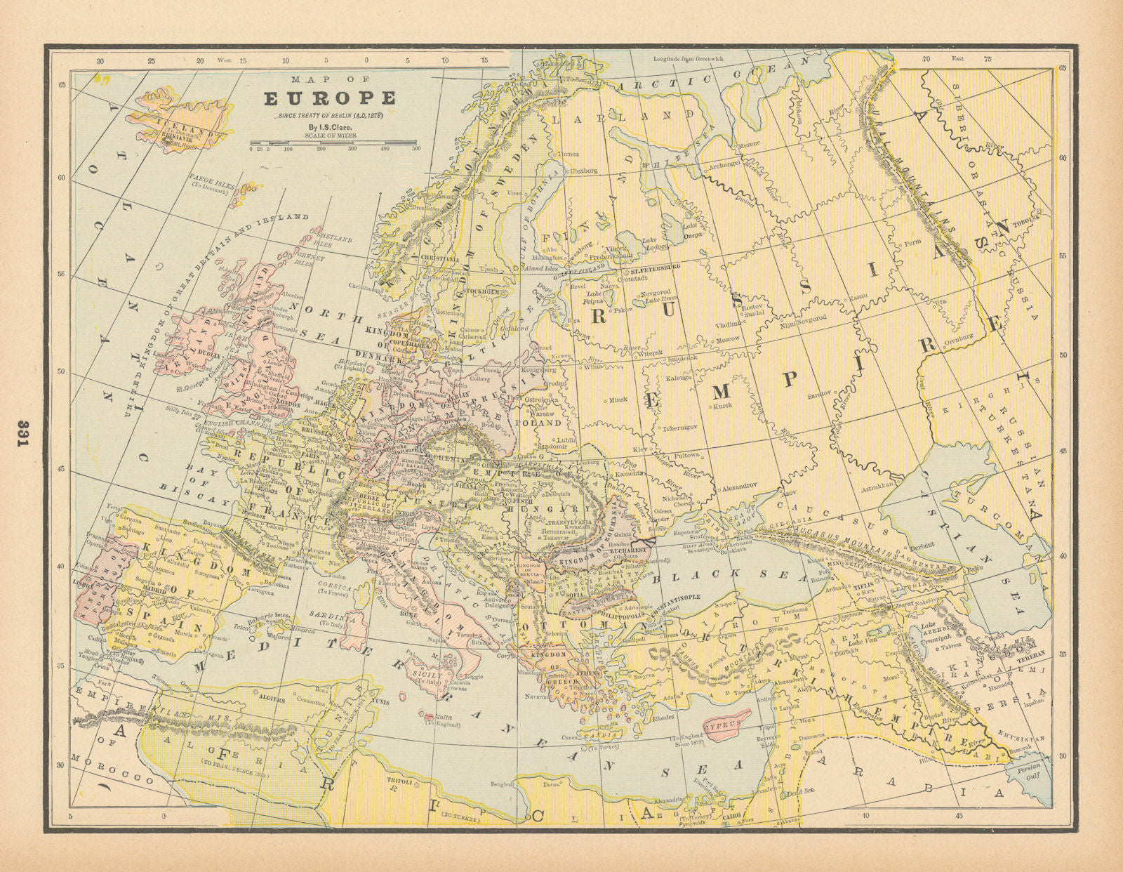 Map of Europe since Treaty of Berlin, AD 1878. CLARE 1894 old antique